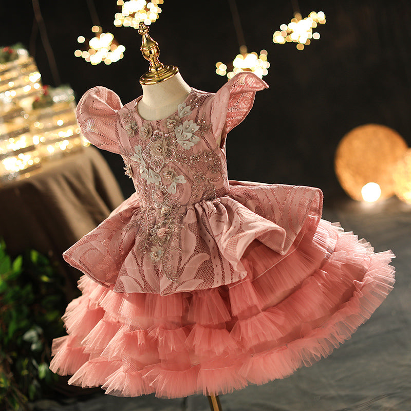 Toddler Ball Gowns Girl Pageant Formal Embroidered Flower Girl Dress Fluffy Cake Princess Dress