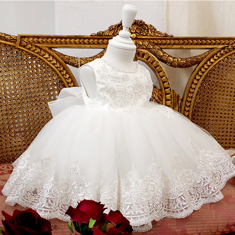 Baby Girl Summer Princess Party Dress Elegant White Embroidery Laces Baptism Dress