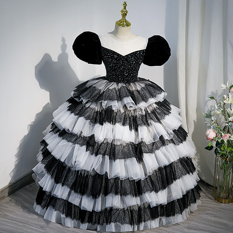 Flower Girl Dress Children Princess Dress Summer Black Sequin Cake Fluffy Communion Dress, Black / 9-10 Years (150cm) Flower Girl Dress Children Princess Dress Summer Black Sequin Cake Fluffy Communion Dress, Black / 9-10 Years (150cm)