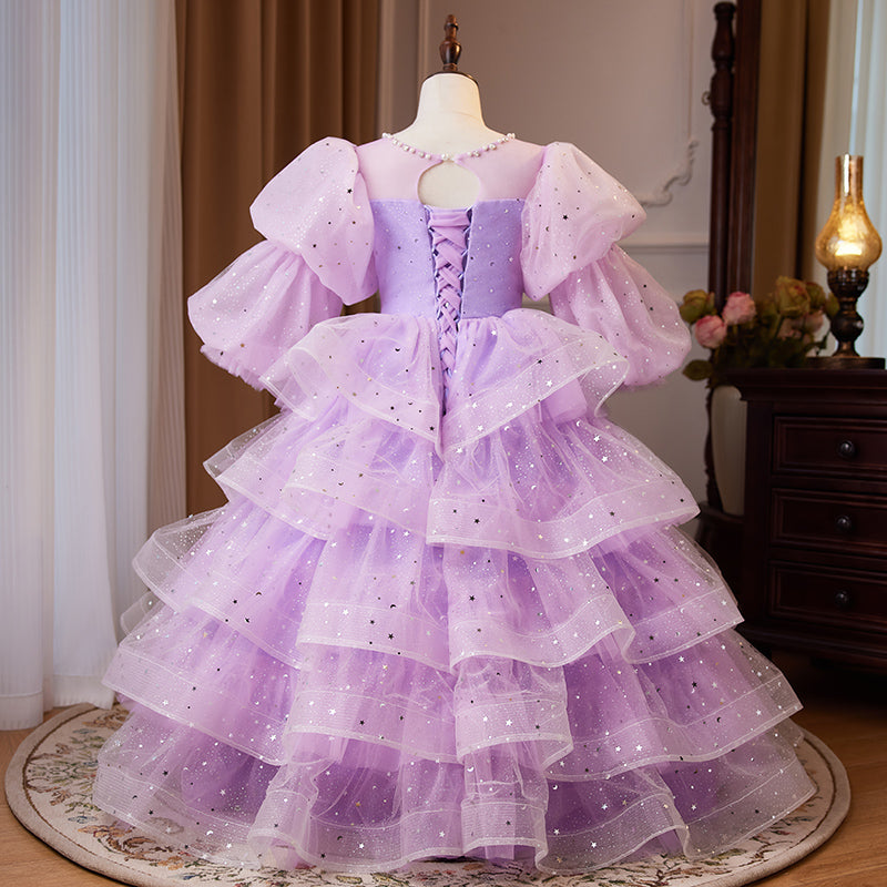 Flower Girl Dress Children Easter Dress Party Dress Purple Sequins Puffy Princess Communion Dress