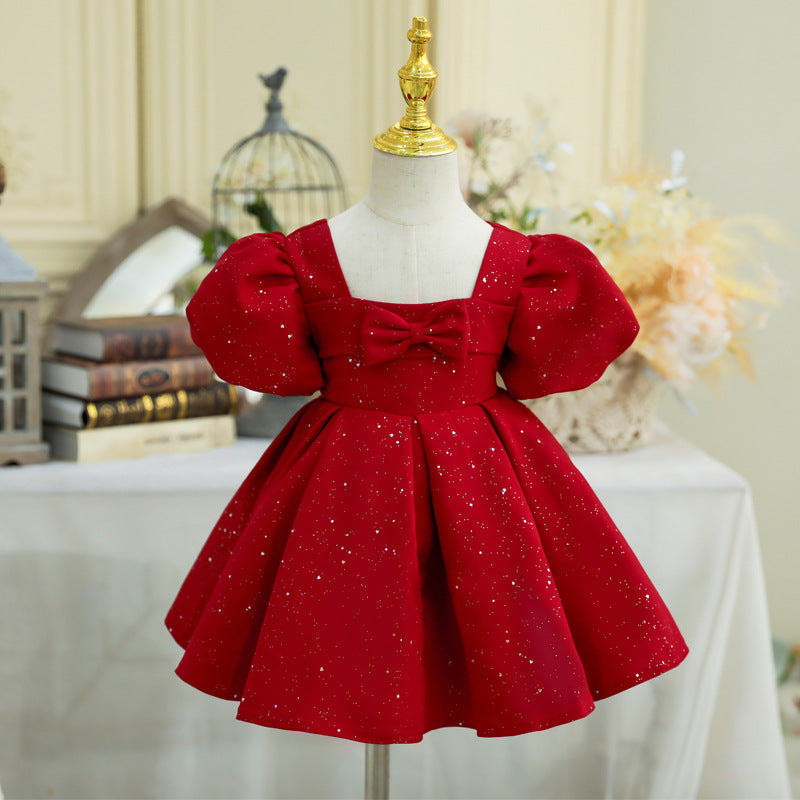 Girl Christmas Dress Baby Girl Day Red Square Neck Bow Princess Dress marryshe Girl Christmas Dress Baby Girl Day Red Square Neck Bow Princess Dress marryshe