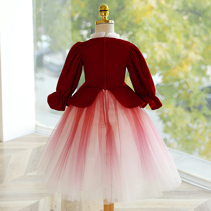 Girl Christmas Dress Toddler Ball Gowns Toddler Red Gradient Long Sleeve Big Bow Princess Dress