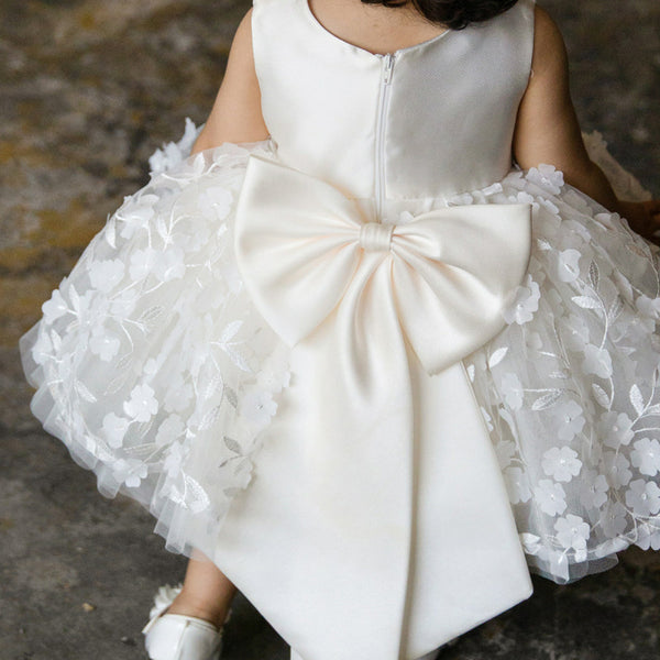 Flower Girl Dresses Baby Girl Summer White Puffy bow Birthday Party Dress Toddler Christening Dresses