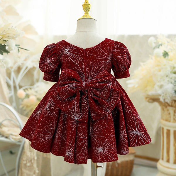 Baby Girl Dress Toddler Ball Gowns Red Christmas Dress Snowflake Bow Princess Dress