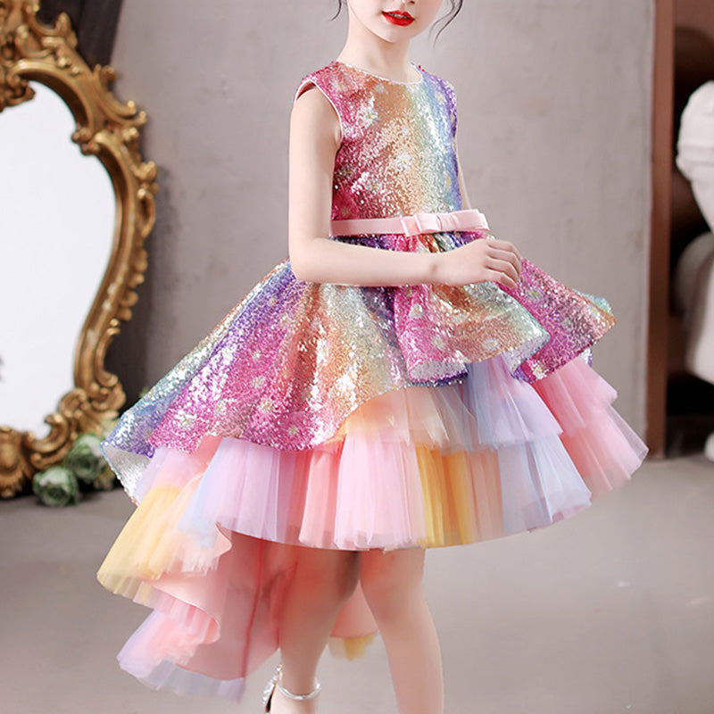 Girls Pageant Dresses Gorgeous Lace Sleeveless Ball Gown Rainbow Formal Dress