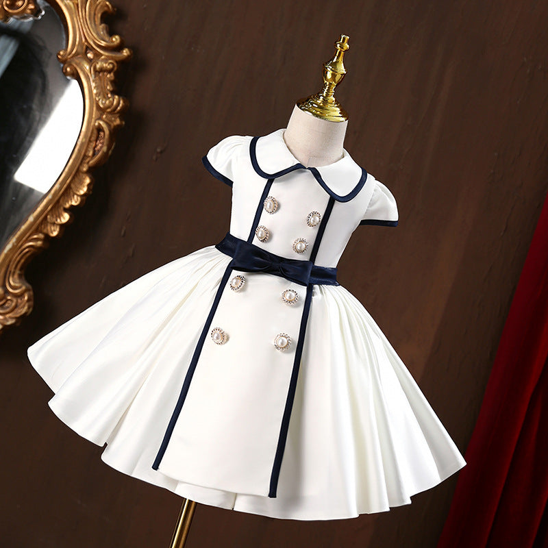 Girl Formal Princess Dresses Baby Girl White Elegant Button Birthday Party Dress