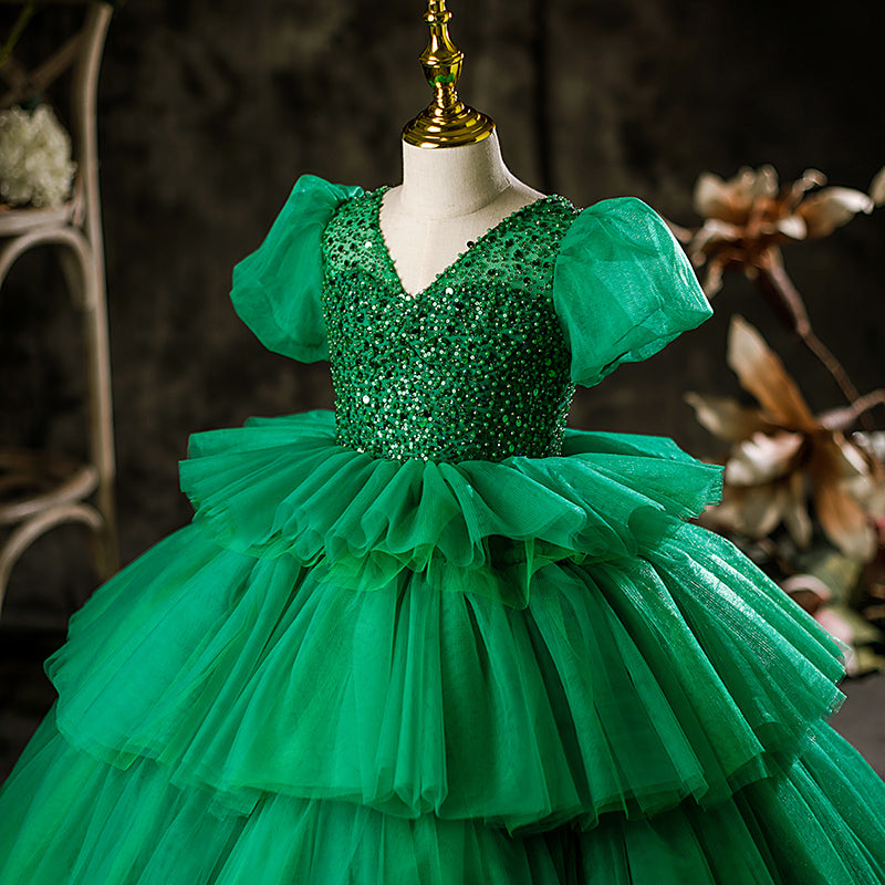 Little Girl Dress Girl Pageant Summer Elegant Green Puffy Princess Communion Dress