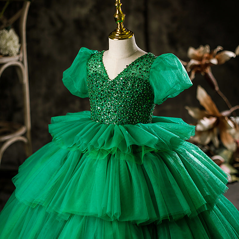 Little Girl Dress Girl Pageant Summer Elegant Green Puffy Princess Communion Dress Little Girl Dress Girl Pageant Summer Elegant Green Puffy Princess Communion Dress