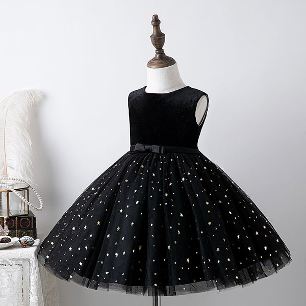 Baby Girl Princess Dress Sleeveless Black Puffy Sequined Birthday Party Dress