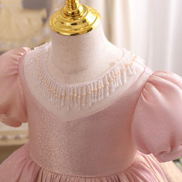 Folwer Girl Dress Toddler Pegeant Puff Sleeves Pink Cute Puffy Princess Party Dress