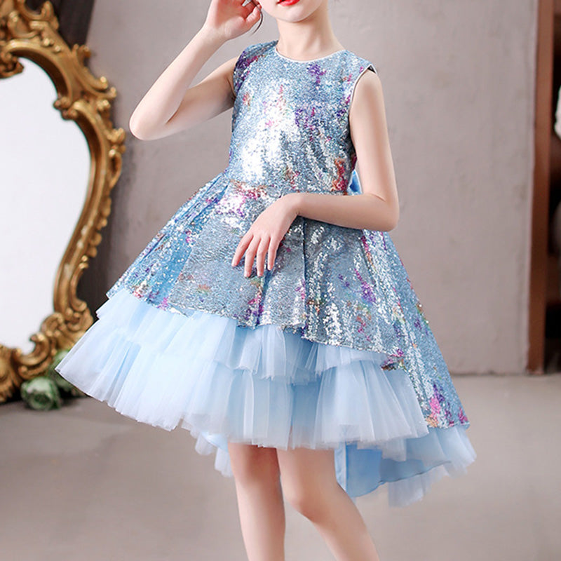 Toddler Girl Summer Gorgeous Sequins Lace Sleeveless Ball Gown Princess Dress