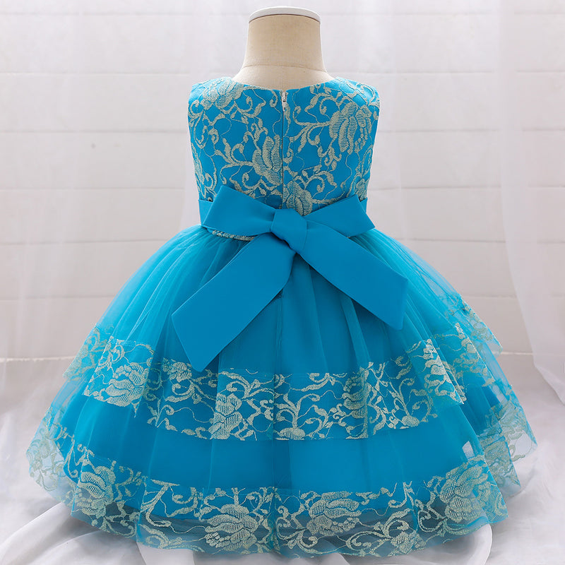 Baby Girl Birthday Party Dresses Toddler Summer Sleeveless Cute Fluffy Lace Formal Princess Dresses