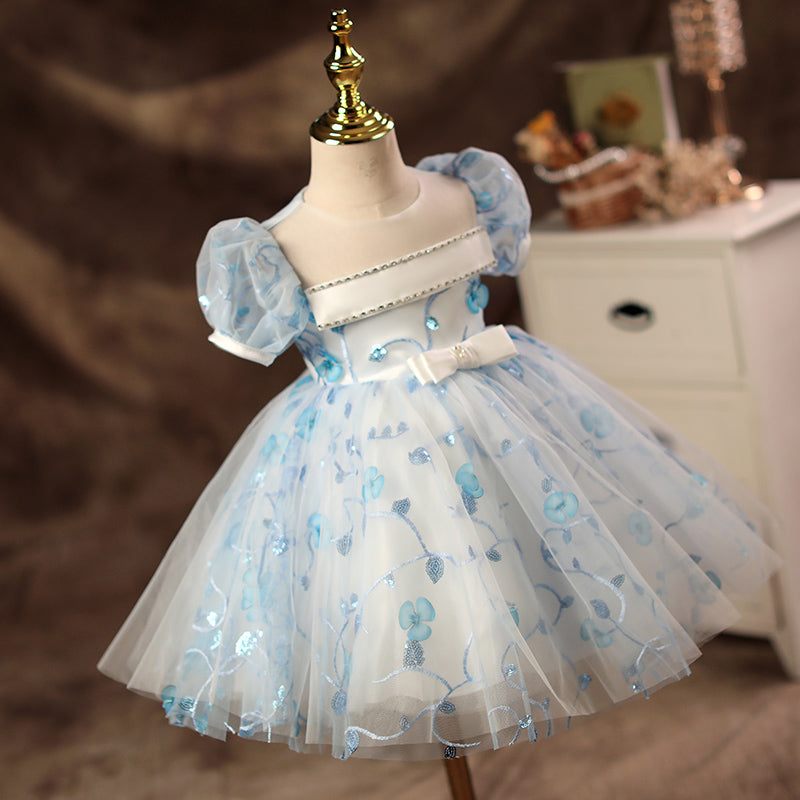 Baby Girl Dress Toddler Prom Flower Embroidery Summer Flower Printing Birthday Princess Dress