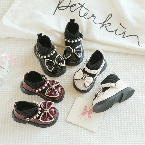 Baby Girl Leather Shoes Pearl Socks Boots Princess Shoes