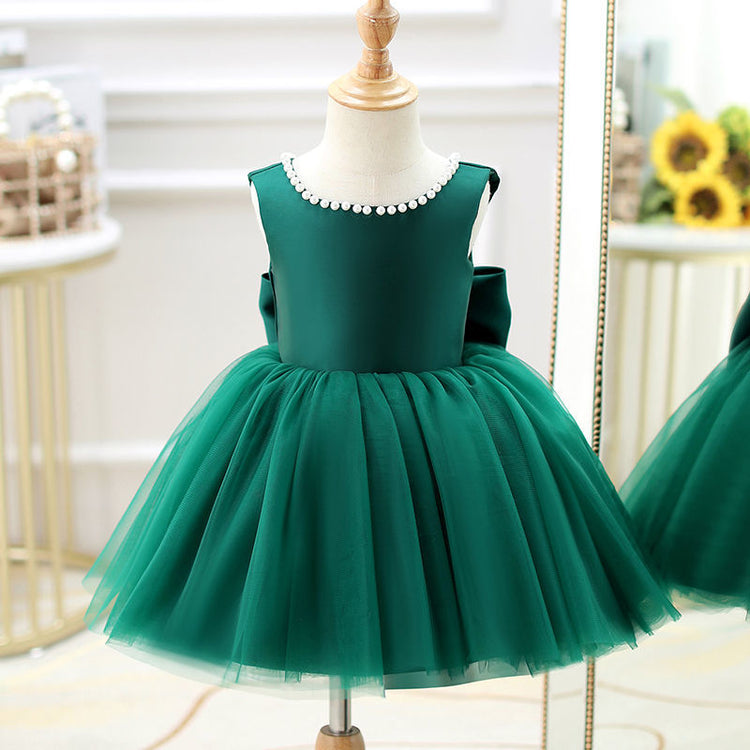 Baby Girl Princess Dress Toddler Summer Round Neck Beaded Birthday Party Dress Girl Formal Dresses