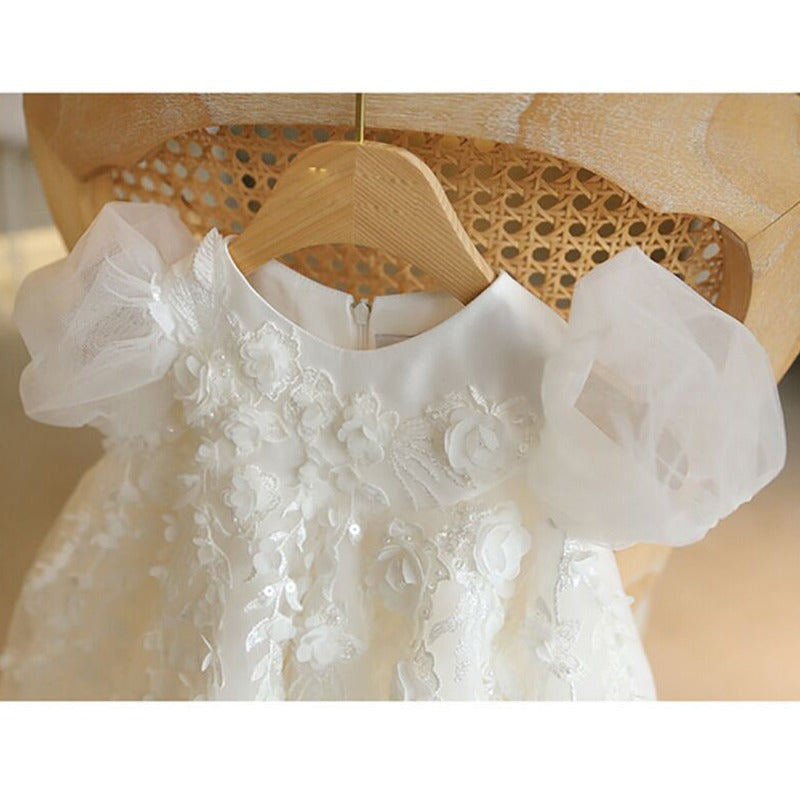 White Baby Girl Summer Baptism Birthday Party Princess Dress