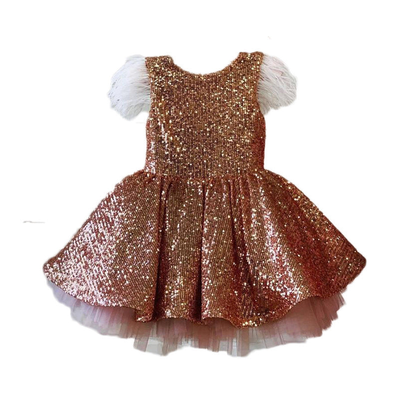 Marryshe - Little Girl Dresses - Baby Girl Gorgeous Lace Sleeveless Sequins Dress Girl Party Dresses, Rose gold / 3-4 Years (110cm) Marryshe - Little Girl Dresses - Baby Girl Gorgeous Lace Sleeveless Sequins Dress Girl Party Dresses, Rose gold / 3-4 Years (110cm)