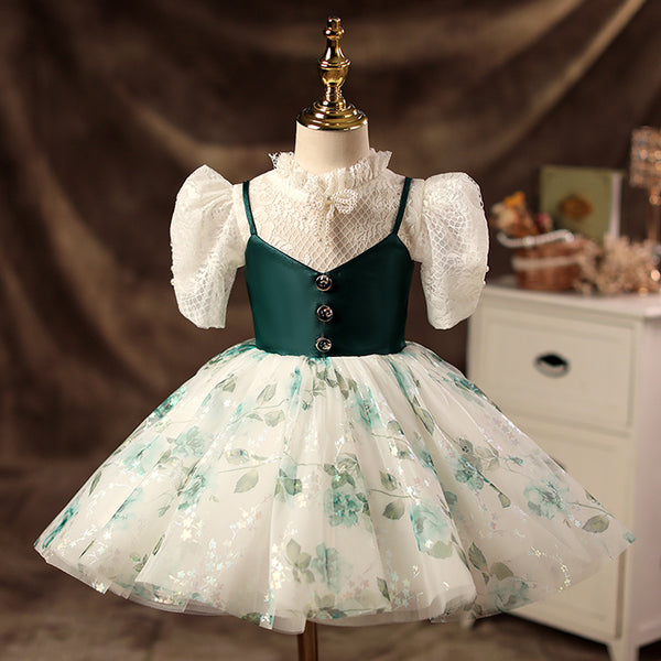 Baby Girl Dress Toddler Puff Sleeves Party Vintage Embroidery Cake Fluffy Princess Dress