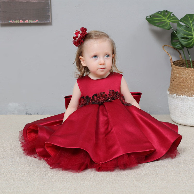 Baby Girl Birthday Party Dress Lace Cozy Embroidery Bow-knot Princess Dress