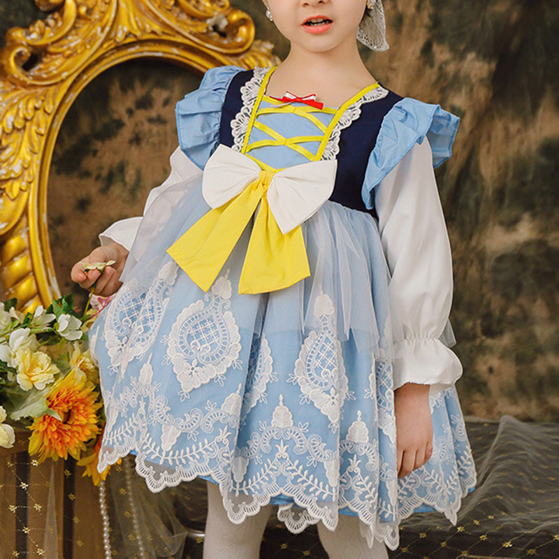 Marryshe - Little Girl Dresses - Baby Girl Dress Toddler Prom Autumn Winter Vintage Cozy Lolita Lace Floral Puffy Girl Princess Party Dress, Blue / 4- Marryshe - Little Girl Dresses - Baby Girl Dress Toddler Prom Autumn Winter Vintage Cozy Lolita Lace Floral Puffy Girl Princess Party Dress, Blue / 4-