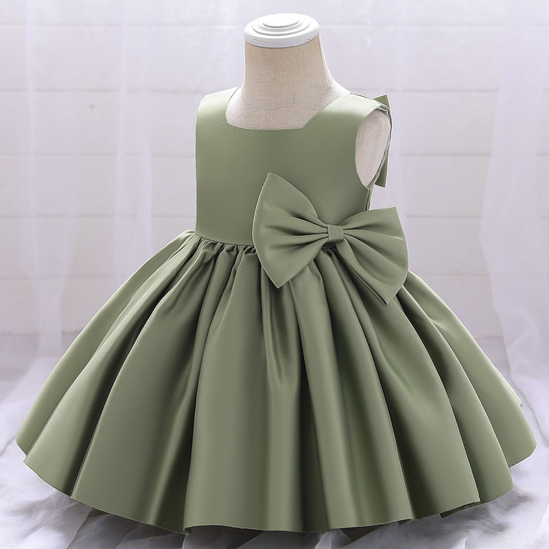 Baby Girl Birthday Party Dress Toddler Summer Round Neck Bow Textured Puffy Formal Princess Dress