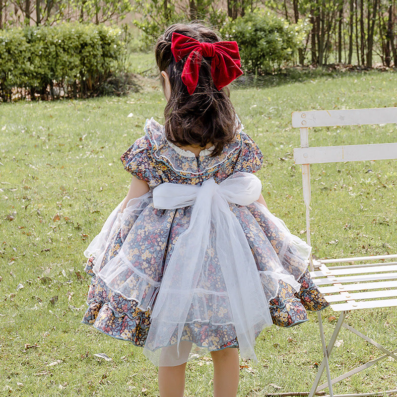 Baby Girl Dress Toddler Ball Gowns Summer Short Sleeve Vintage Print Princess Dress