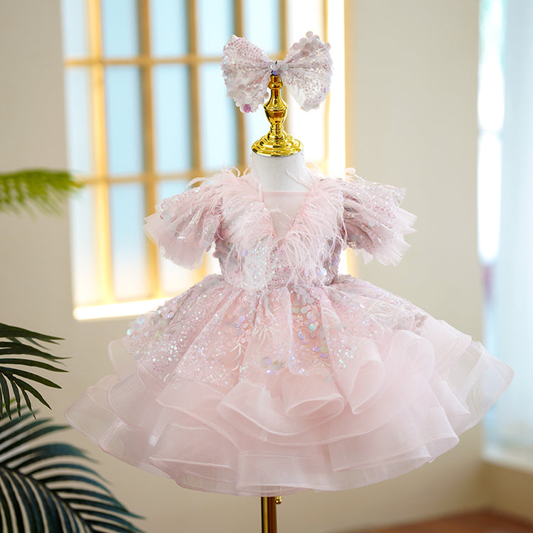 Baby Girl Formal Princess Dress Girl Pink Sequin Birthday Dresses