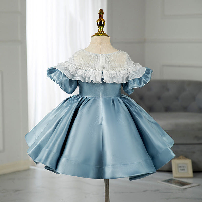 Toddler Prom Dress Girl Blue Lace Communion Formal Pageant Princess Party Dress