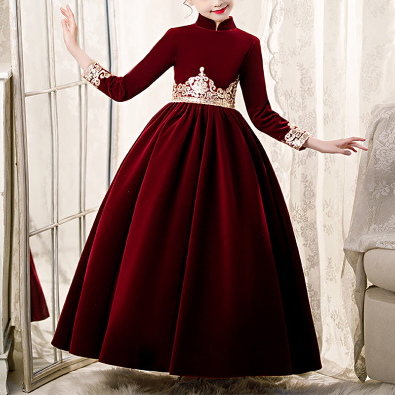 Marryshe - Little Girl Dresses - Toddler Christening Dress Girl Winter Red Vintage Long Sleeve Princess Pageant Dress, Wine Red / 5-6 Years (130cm) Marryshe - Little Girl Dresses - Toddler Christening Dress Girl Winter Red Vintage Long Sleeve Princess Pageant Dress, Wine Red / 5-6 Years (130cm)
