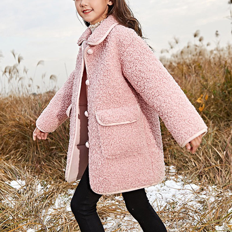 Girls' Lamb Wool Jacket Mid-length Coat