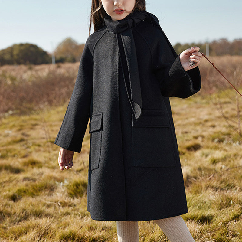 Girls Warm Double-sided Wool Long Coat