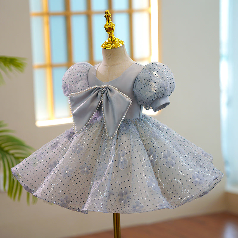 Toddler Prom Dress Girl Summer Gray Princess Dress Puff Sleeve Sequin Puffy Dress