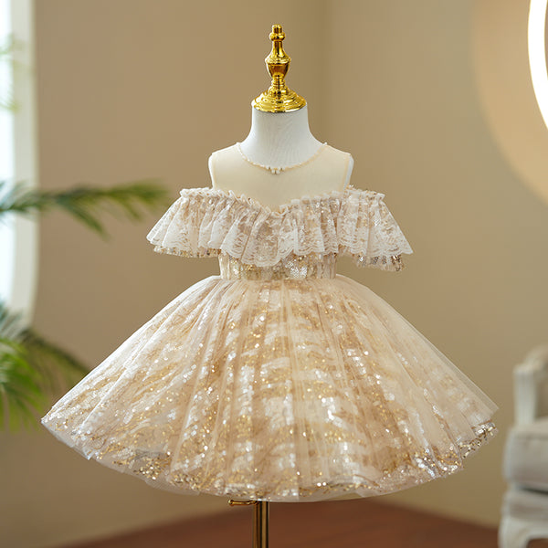 Baby Girl and Toddler Retro Sequins Puffy Cake Birthday Princess Dress