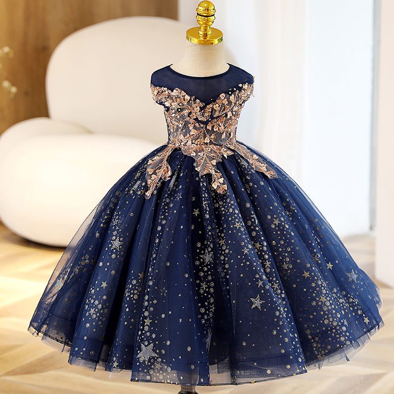 Baby Girl Summer Blue Lace Mesh Star Pageant Princess Party Dress