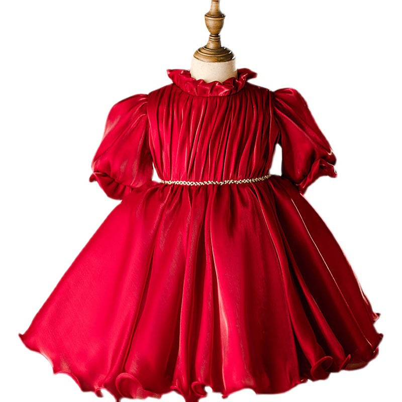 Girl Christmas Dress Baby Girl and Toddler Red Puffy Princess Birthday Party Dress