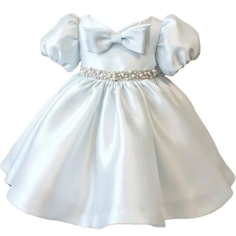 Baby Girl Princess Dress Girl Bead bow puff sleeves Puffy Birthday Party Dress