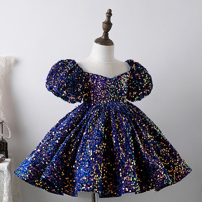 Baby Girl Birthday Party Dress Girl Puff Sleeve Sequin Pageant Princess Dress Toddler Formal Dresses