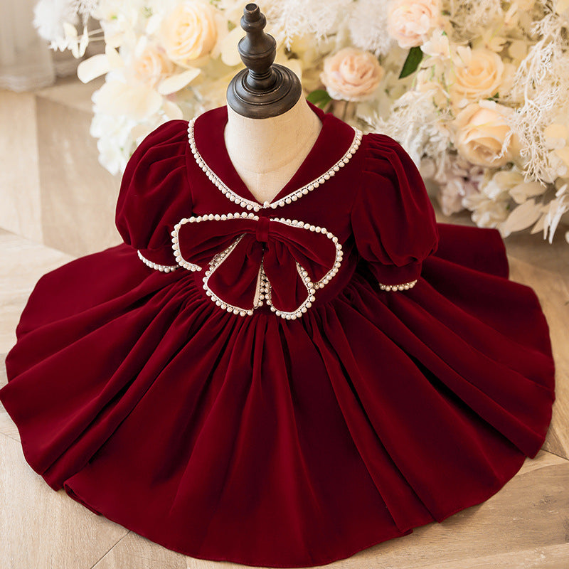Baby Girl Red Bow Knot Wedding Birthday Princess Dress