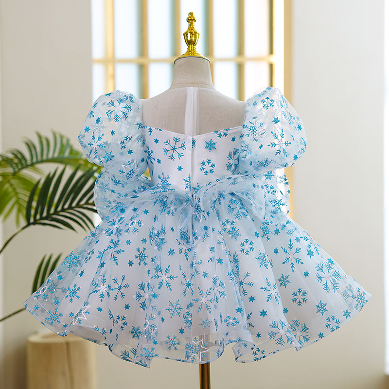 Baby Girl Easter Dress Toddler Flower Embroidered Puff Sleeves Summer Snowflake Wedding Princess Dress