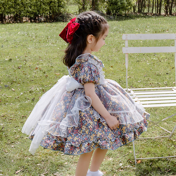 Baby Girl Dress Toddler Ball Gowns Summer Short Sleeve Vintage Print Princess Dress