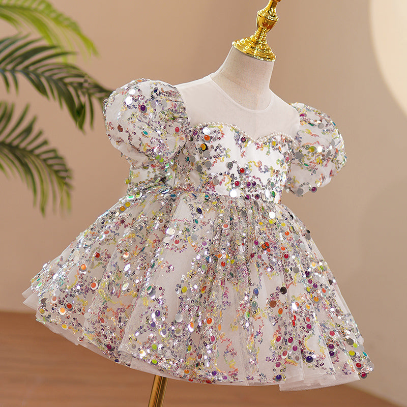 Baby Girl Summer Colorful Sequins Puffy Birthday Princess Dress