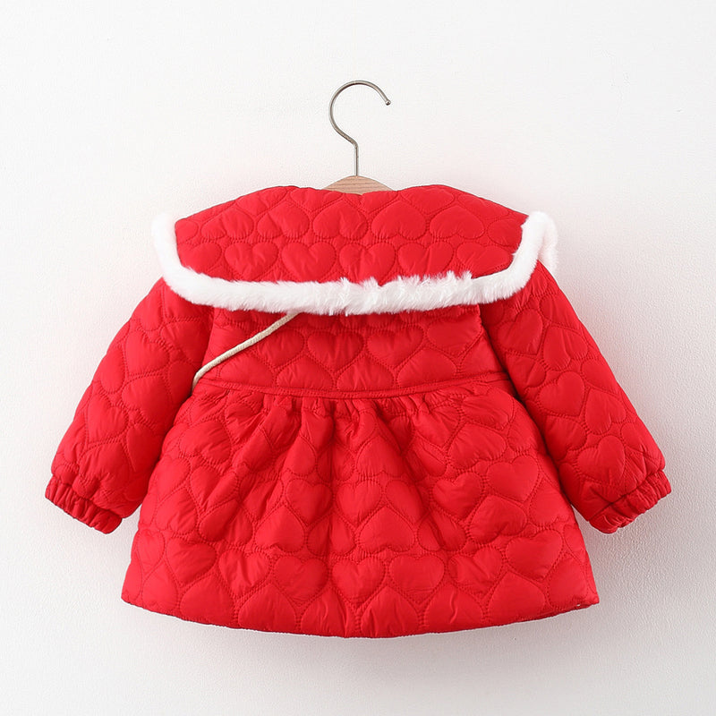 Girls Bow Collar Velvet Coat