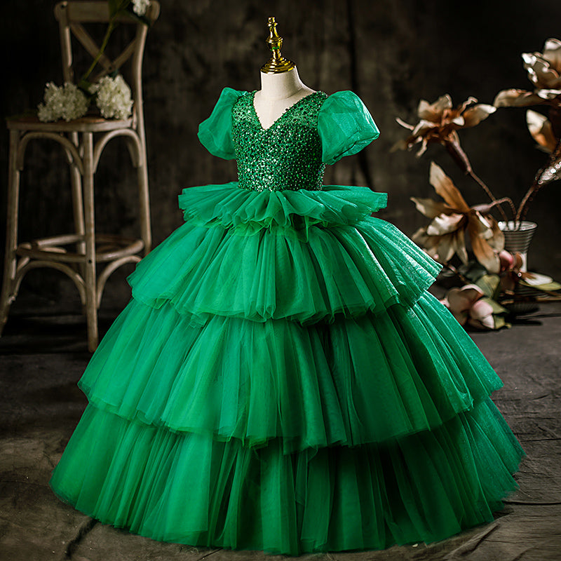 Little Girl Dress Girl Pageant Summer Elegant Green Puffy Princess Communion Dress