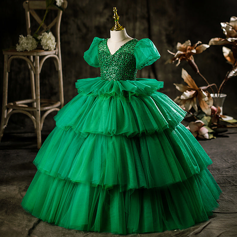 Little Girl Dress Girl Pageant Summer Elegant Green Puffy Princess Communion Dress, Green / 3-4 Years (110cm) Little Girl Dress Girl Pageant Summer Elegant Green Puffy Princess Communion Dress, Green / 3-4 Years (110cm)