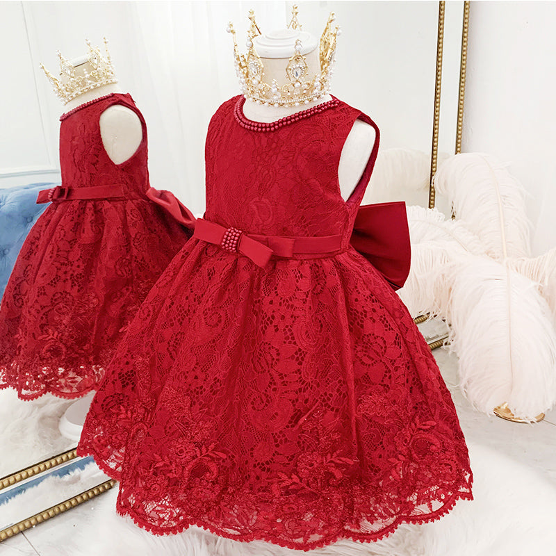 Baby Girl Princess Dress Toddler Bow Sleeveless Lace Birthday Party Dresses Girl Prom Dresses