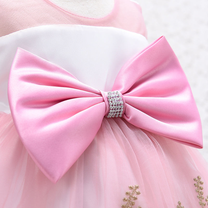 Girl Formal Dress Toddler Birthday Party Sleeveless Embroidery Bow Princess Dress