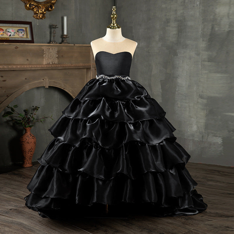 Girl Communion Dress Children Pageant Luxury Black Birthday Party Fluffy Dress, Black / 5-6 Years (130cm) Girl Communion Dress Children Pageant Luxury Black Birthday Party Fluffy Dress, Black / 5-6 Years (130cm)