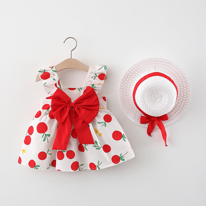 Baby Girl Valentine's Day Bow Pear Print Dress Princess Party Dress