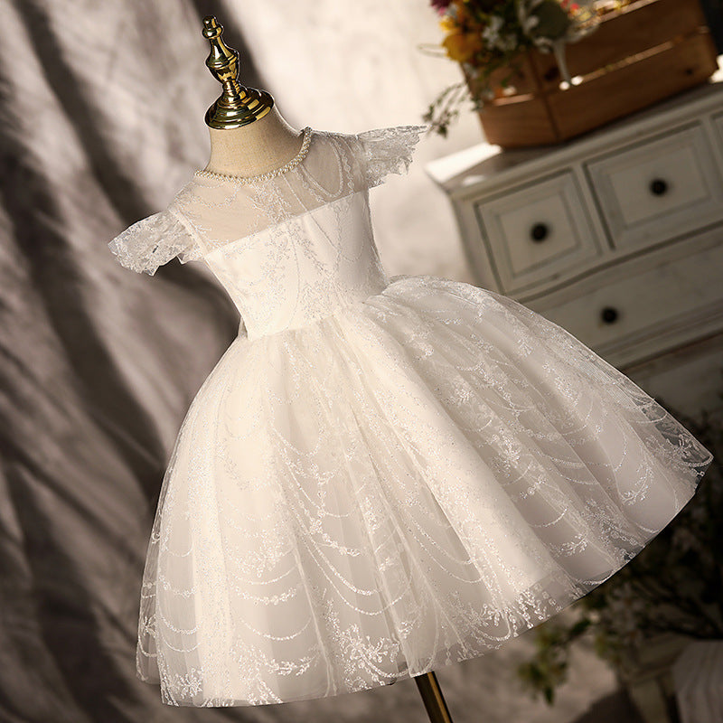 Baptism Dresses Baby Girl White Bow Lace Flower Girl Dress Girl Formal Princess Party Dress