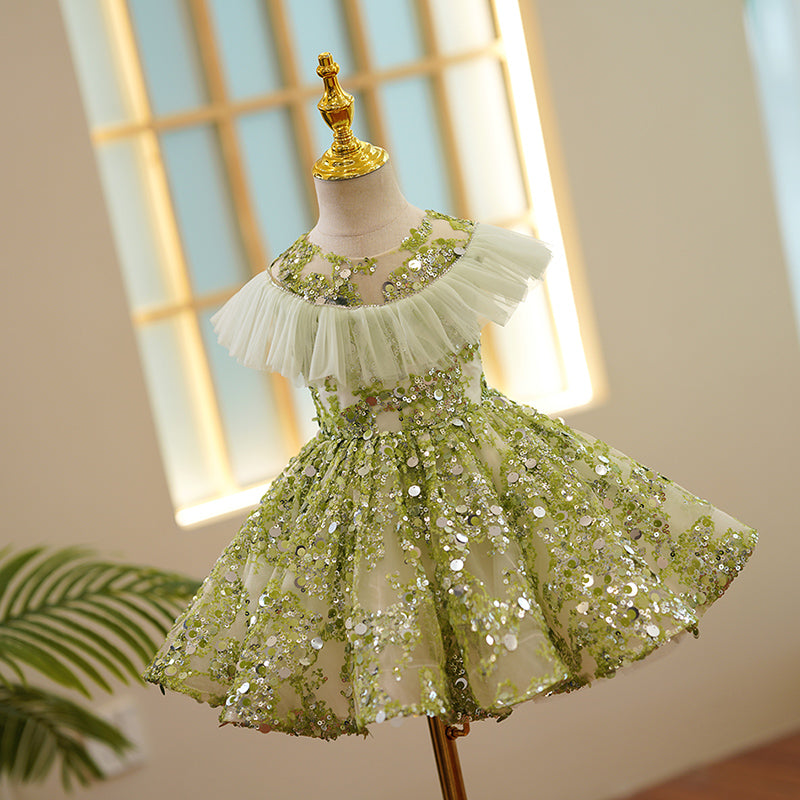 Flower Girl Dress Toddler Summer Green Cute Sequined Formal Princess Dress